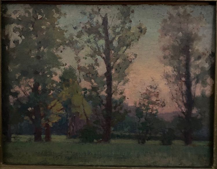 Öl auf Karton von J. Berges sous-bois geschenkt an Guillot de Raffaillac