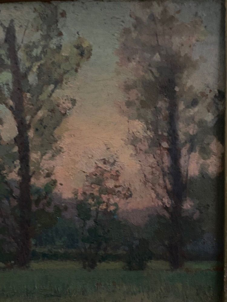 Öl auf Karton von J. Berges sous-bois geschenkt an Guillot de Raffaillac