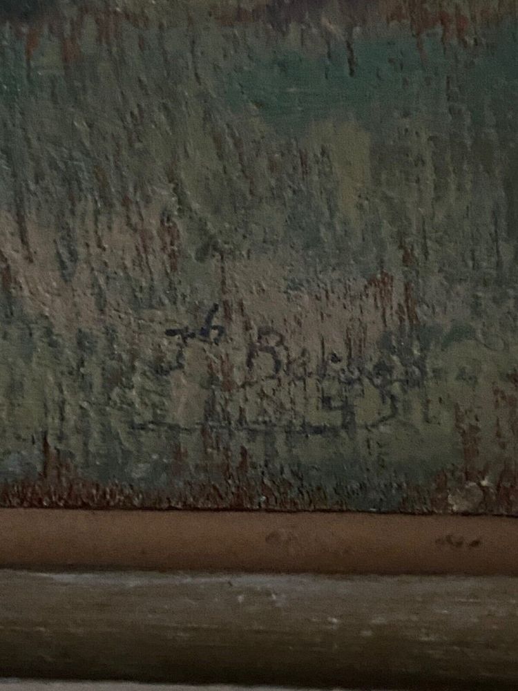 Öl auf Karton von J. Berges sous-bois geschenkt an Guillot de Raffaillac