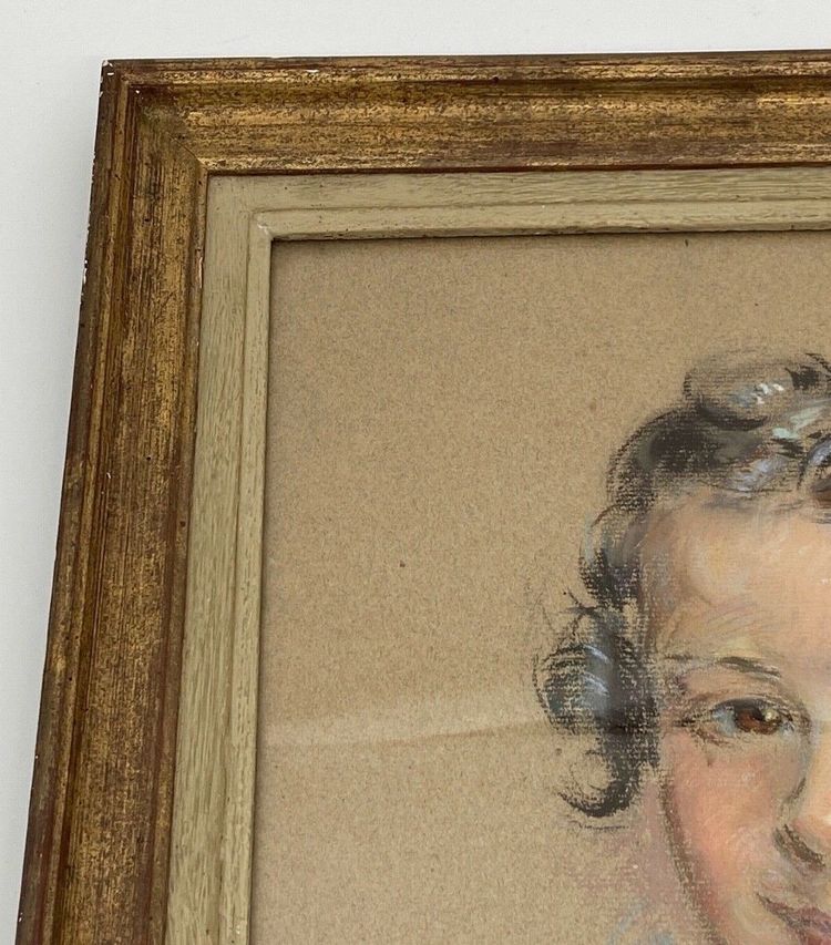 Watercolor on cardboard A. Adviey portrait 1930 gold frame