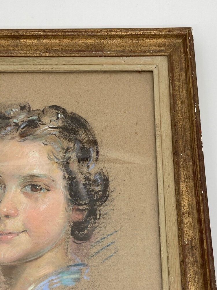 Watercolor on cardboard A. Adviey portrait 1930 gold frame