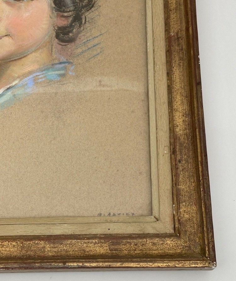 Watercolor on cardboard A. Adviey portrait 1930 gold frame