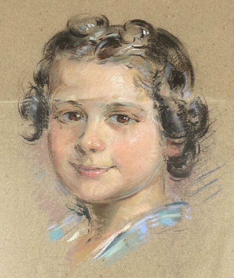 Watercolor on cardboard A. Adviey portrait 1930 gold frame