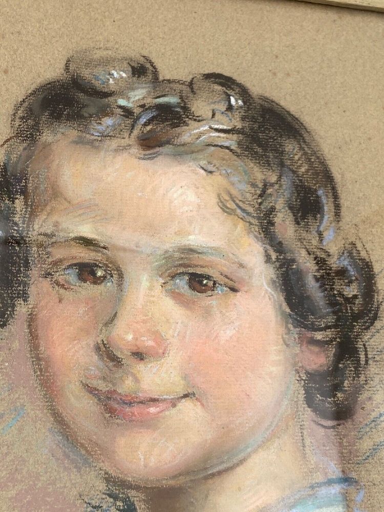 Watercolor on cardboard A. Adviey portrait 1930 gold frame