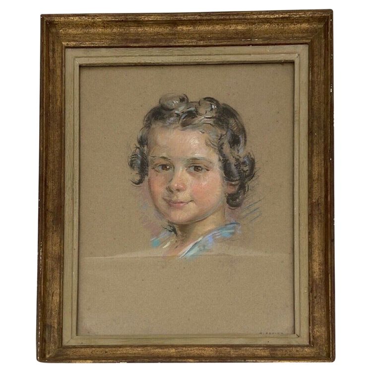 Watercolor on cardboard A. Adviey portrait 1930 gold frame