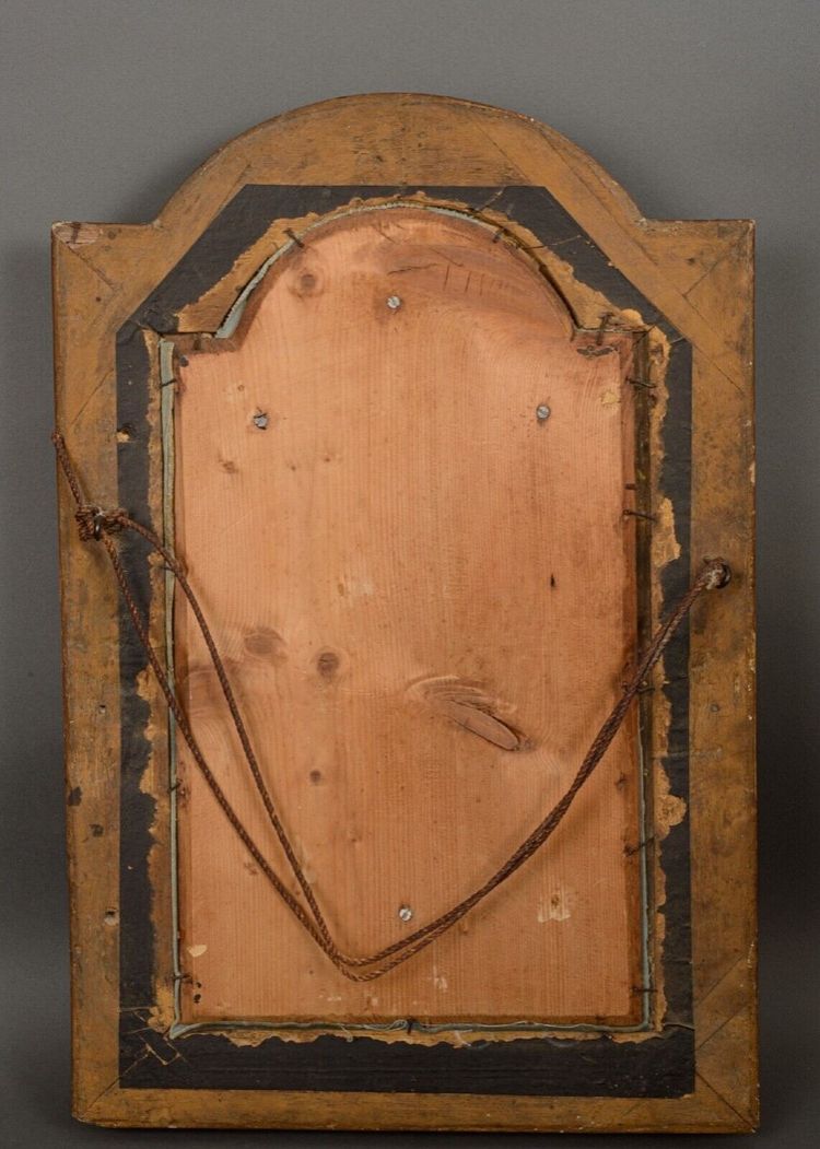 Hand-carved Christ 18th century gilded wood frame decorated with flowers
