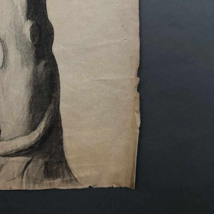 Charcoal drawing of Beaux-Arts man carrying a child by Berger-Lheureux