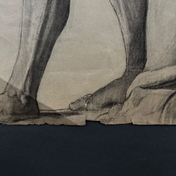 Charcoal drawing of Beaux-Arts man carrying a child by Berger-Lheureux