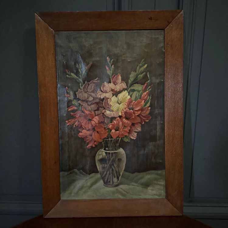 Öl auf Leinwand Stillleben Blumenstrauß von R. Schroder 1942