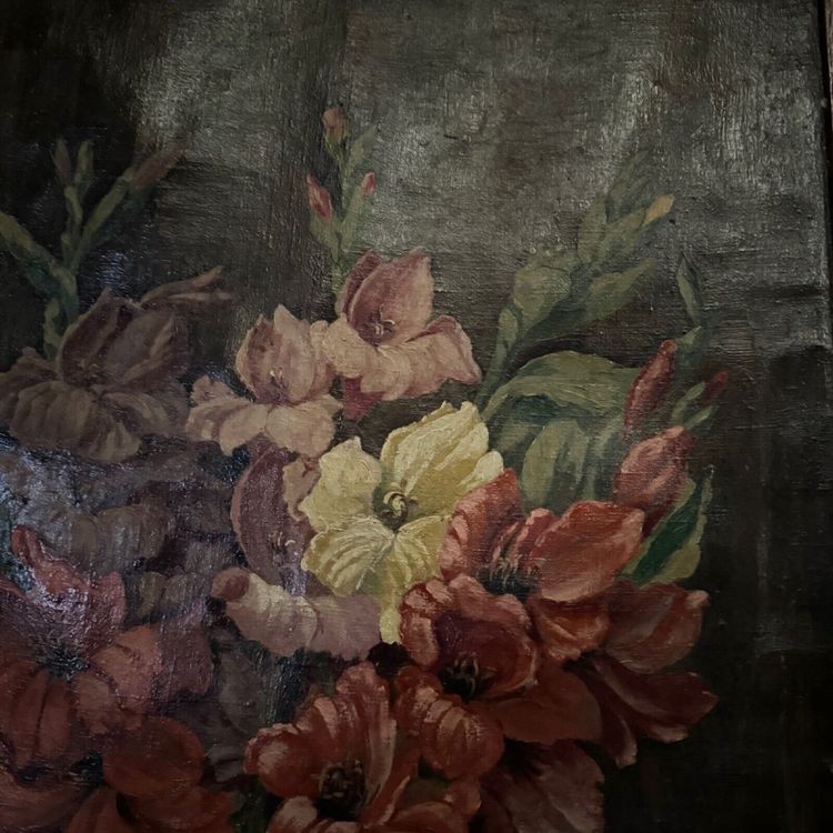 Öl auf Leinwand Stillleben Blumenstrauß von R. Schroder 1942