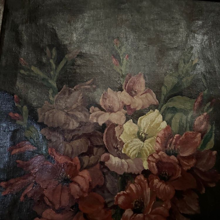 Öl auf Leinwand Stillleben Blumenstrauß von R. Schroder 1942