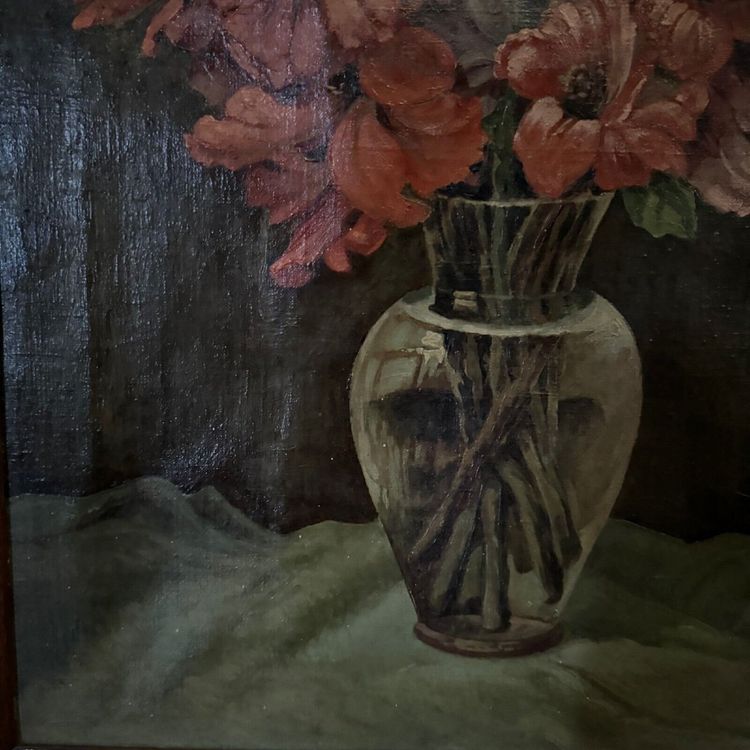 Öl auf Leinwand Stillleben Blumenstrauß von R. Schroder 1942