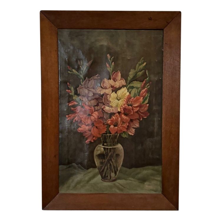 Öl auf Leinwand Stillleben Blumenstrauß von R. Schroder 1942