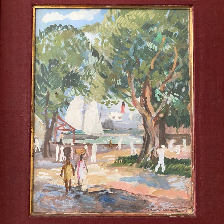 Aquarell auf Papier von Bernard Lamotte XXe Die Antillen
