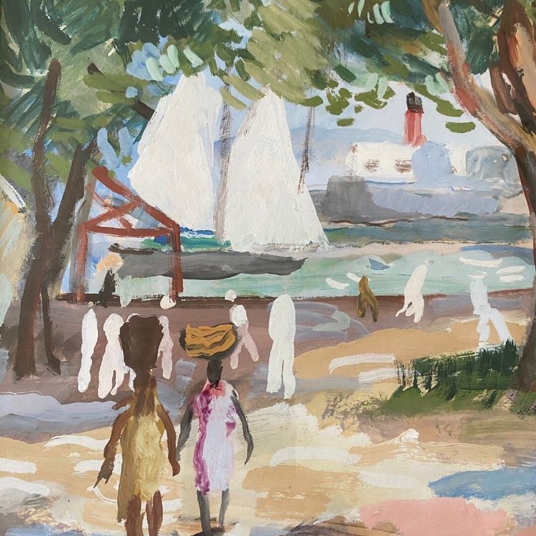 Aquarell auf Papier von Bernard Lamotte XXe Die Antillen
