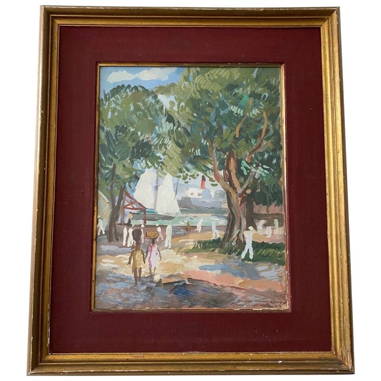 Aquarell auf Papier von Bernard Lamotte XXe Die Antillen