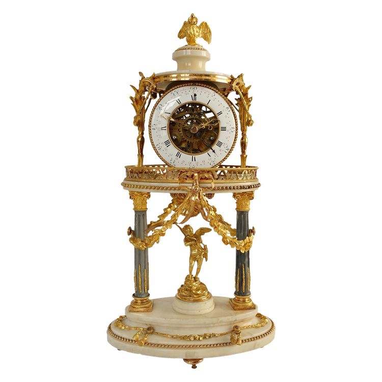 Louis XVI period clock with the temple of blind Love, guardian of Time - with its bell