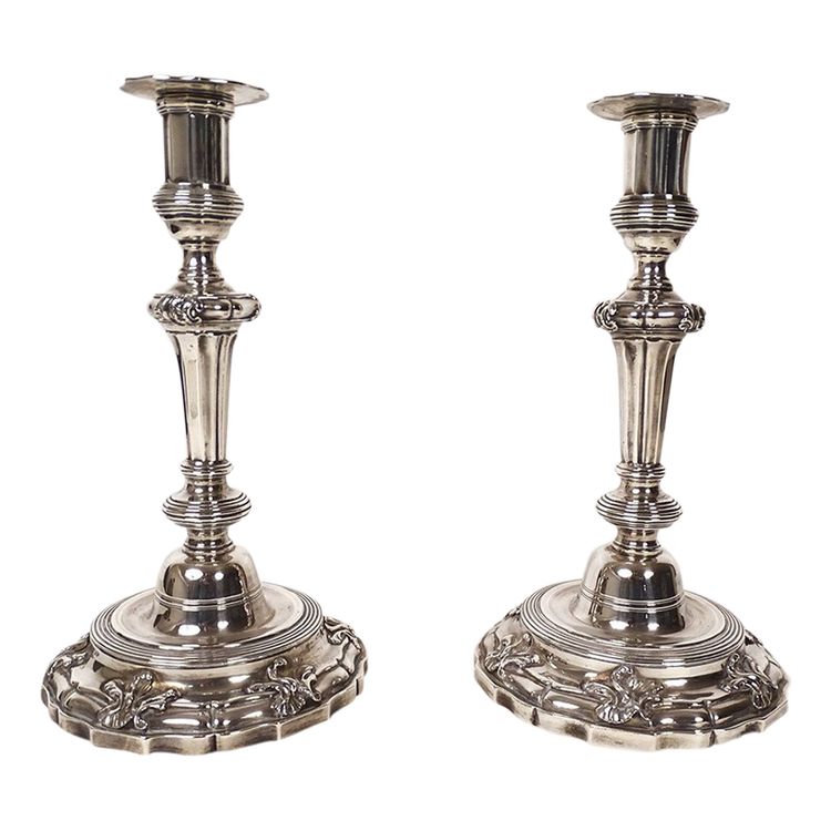 Pair of Silver Candlesticks, Farmers General, Paris, M-A. Leroy, 1780, 18th Century