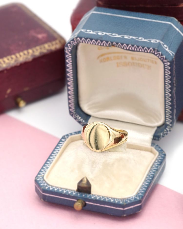 Vintage Siegelring aus 18k Gold, blanker Ring, Gravur, Gravur auf Anfrage, Vintage-Schmuckstück