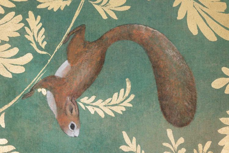 Bemalte Leinwand mit Eichhörnchen-Abbildung. Zeitgenössisch.  LS63331080A