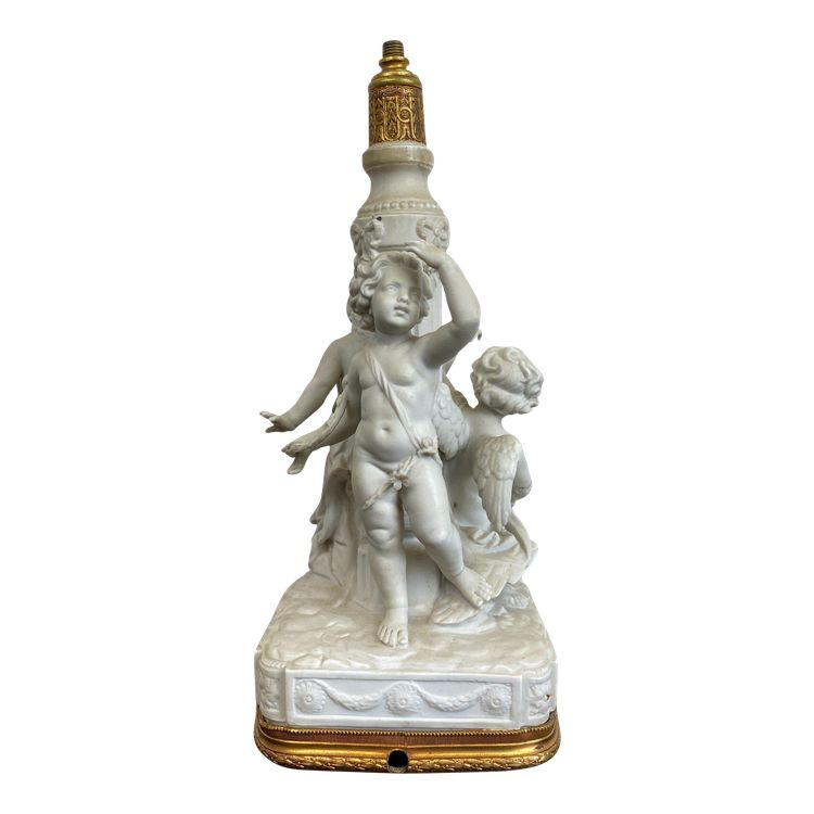 Late 19th Century Biscuit and Gilt Bronze Putti Lamp Base - Empire Style