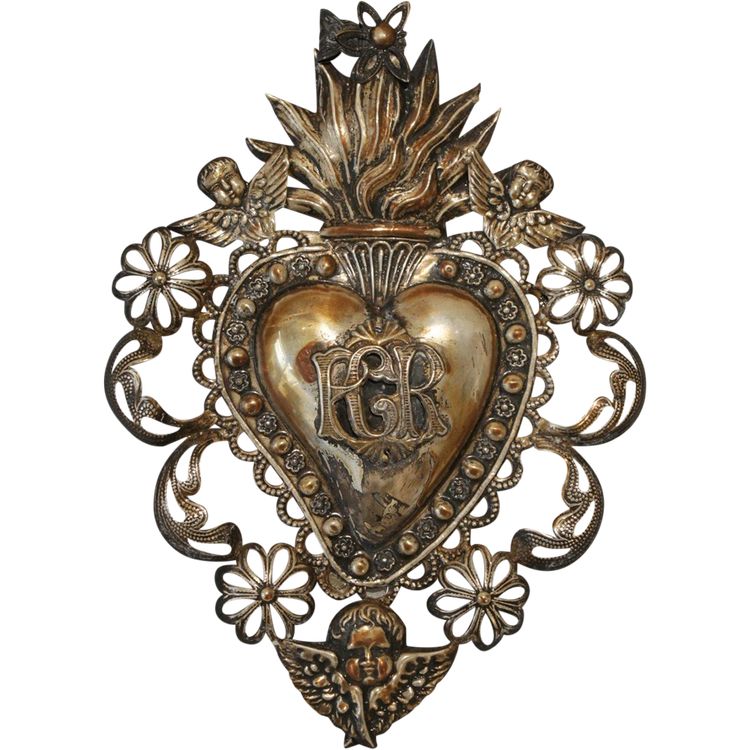 Ex-voto in fine embossed and filigree silver leaves, Italian work, early 20th century