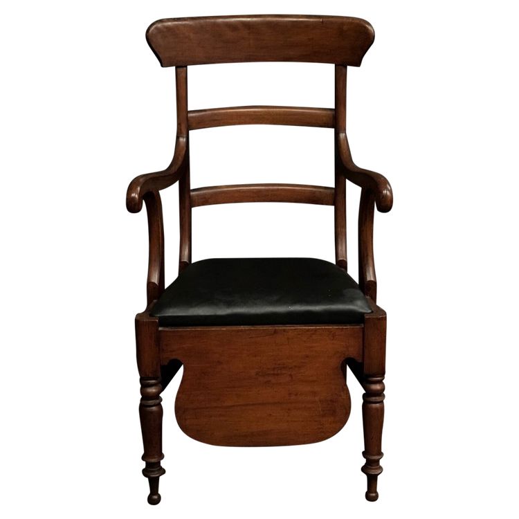Poltrona commode inglese in mogano del XIX secolo, seduta nera