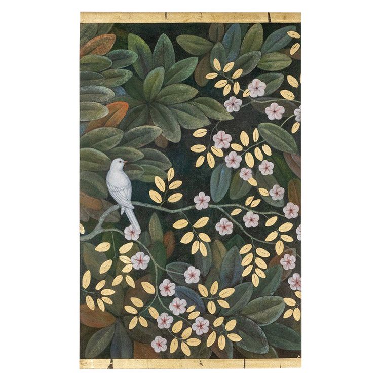 Painted canvas depicting a bird in a floral setting. Contemporary. LS6334675T