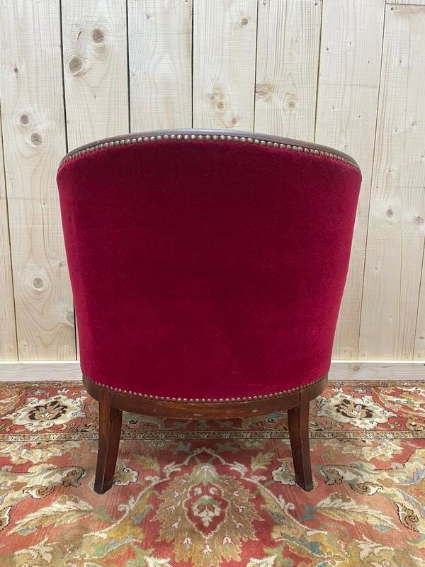 Fauteuil - Bergère époque Art Déco en velours rouge 
