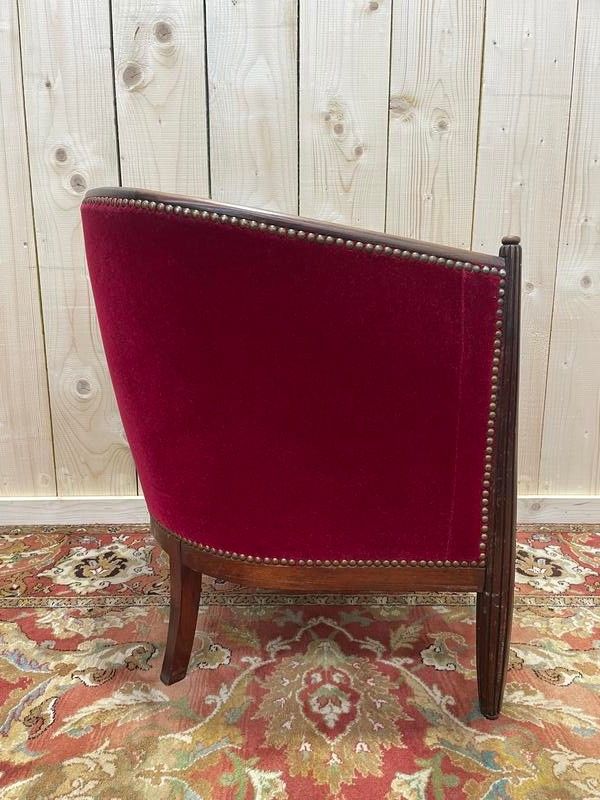 Fauteuil - Bergère époque Art Déco en velours rouge 