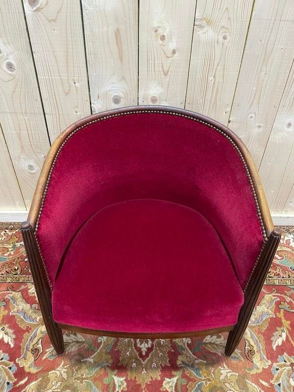 Fauteuil - Bergère époque Art Déco en velours rouge 