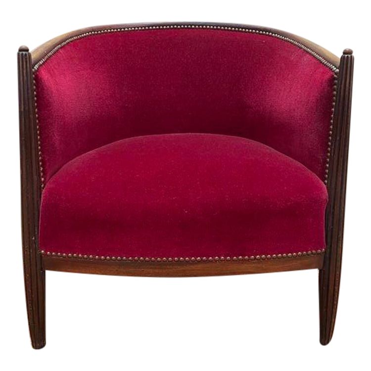 Fauteuil - Bergère époque Art Déco en velours rouge 