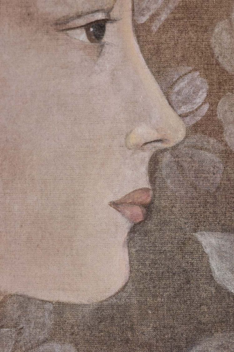 Painted canvas depicting an Italian Renaissance-style portrait. Reference: LS6335B671M