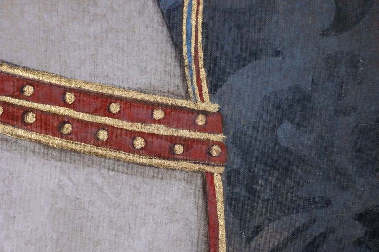 Bemalte Leinwand mit der Büste eines Indianerpferdes. Zeitgenössisch.  LS6336576U