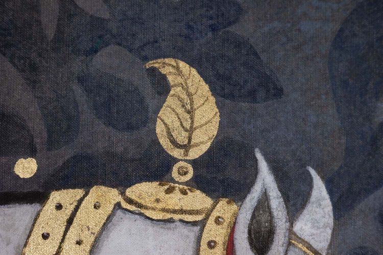 Bemalte Leinwand mit der Büste eines Indianerpferdes. Zeitgenössisch.  LS6336576U