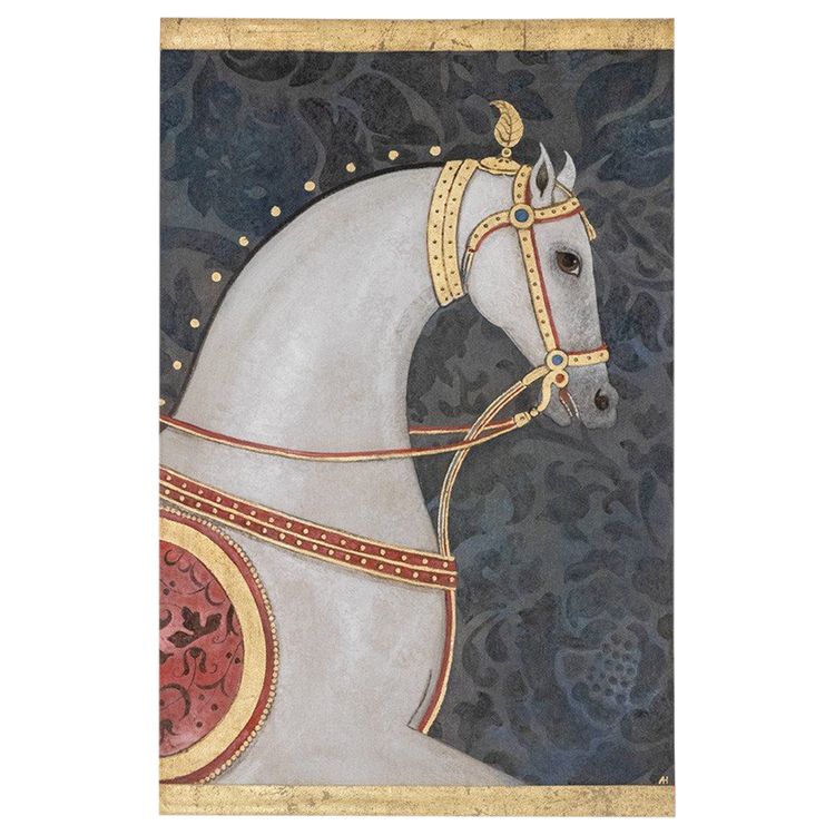 Bemalte Leinwand mit der Büste eines Indianerpferdes. Zeitgenössisch.  LS6336576U