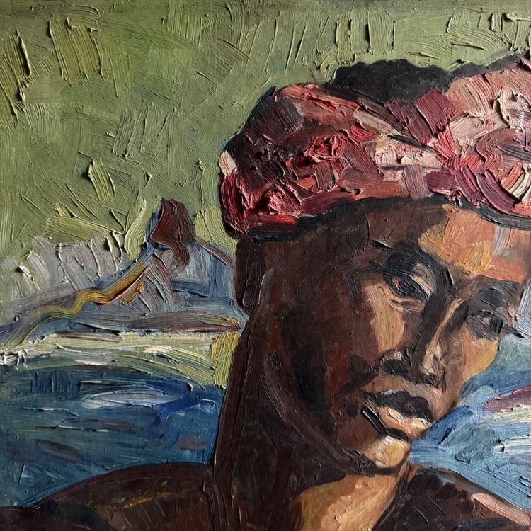 Oil on panel portrait of a Comorian woman at work 1950