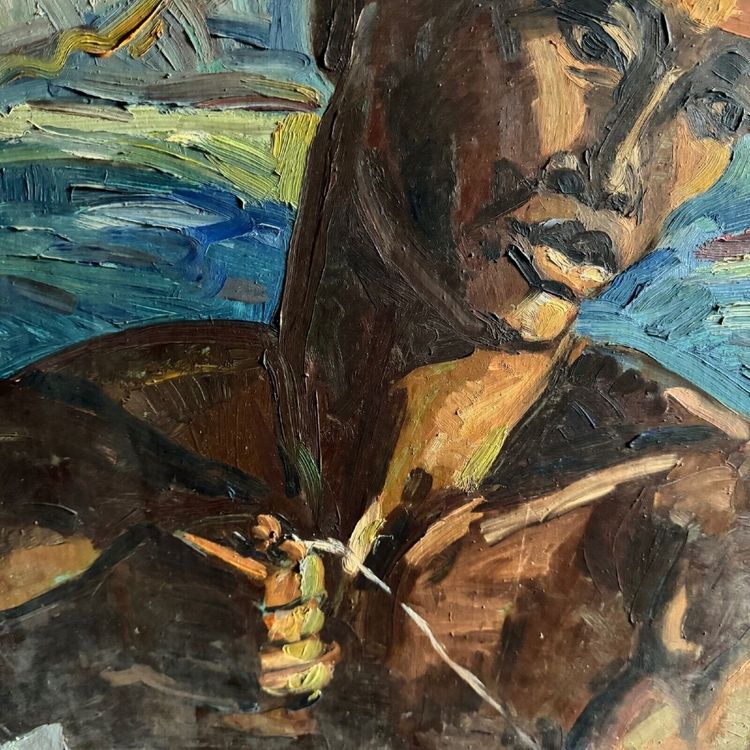 Oil on panel portrait of a Comorian woman at work 1950