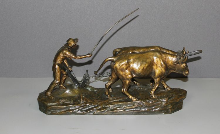 Bronzo L'aratore di Edouard Drouot circa 1900