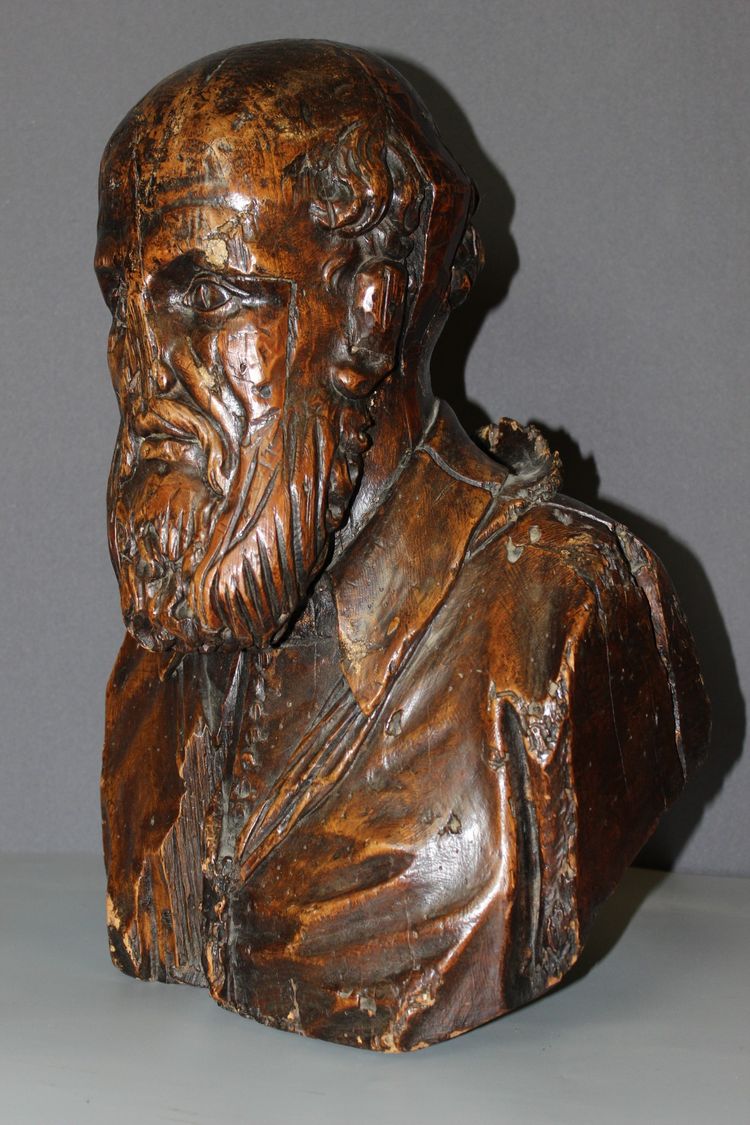 Busto in legno intagliato di Michel de l'Hospital, fine XVI secolo 