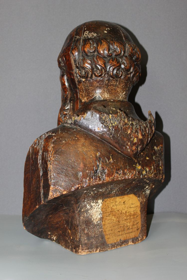 Busto in legno intagliato di Michel de l'Hospital, fine XVI secolo 
