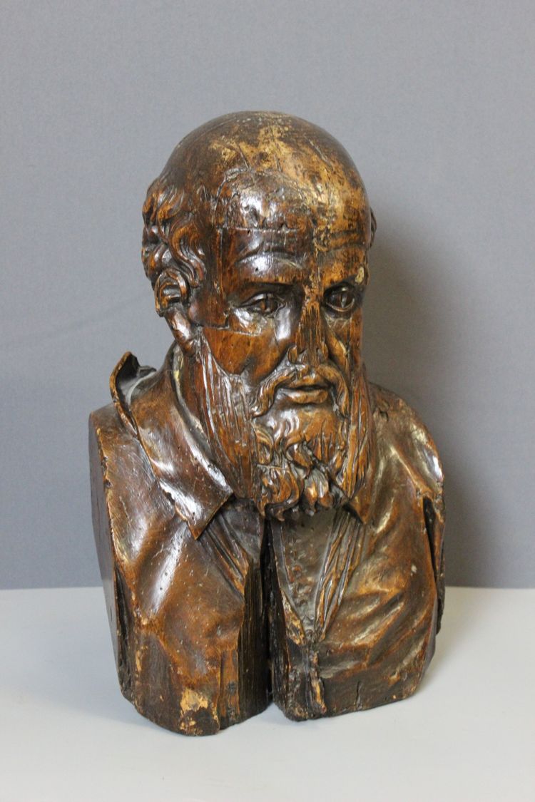Busto in legno intagliato di Michel de l'Hospital, fine XVI secolo 