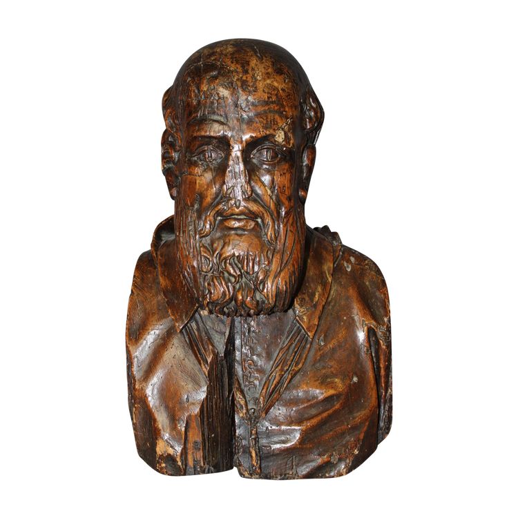 Busto in legno intagliato di Michel de l'Hospital, fine XVI secolo 