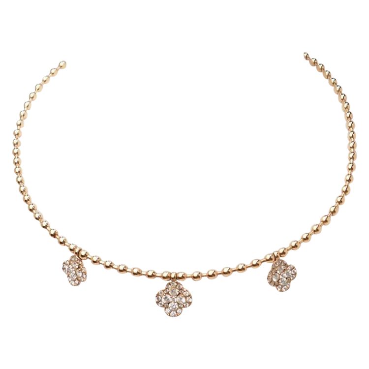 Collier boules rigide et trèfles en or rose et diamants
