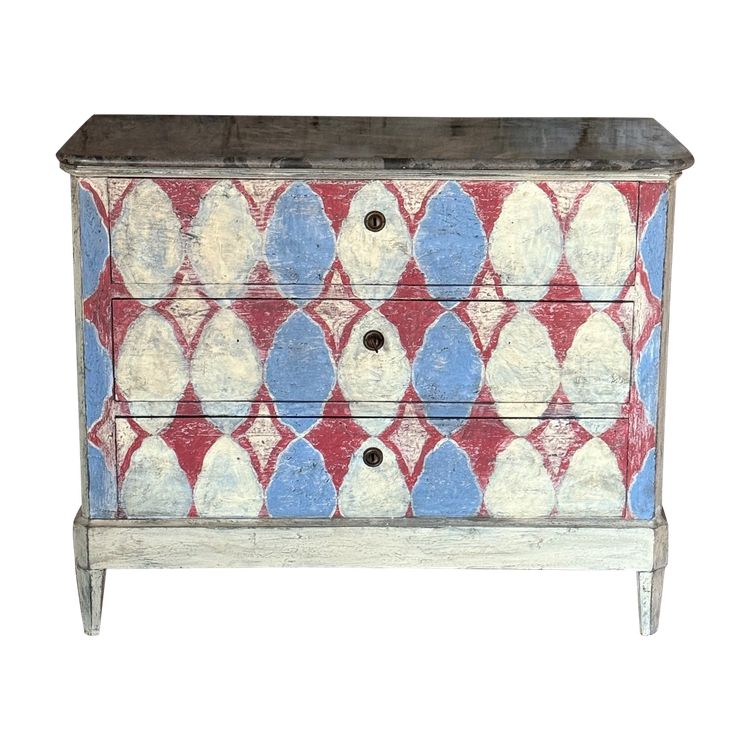 Napoleon III chest of drawers dating from the 19th century enhanced with pretty colored patterns and patina