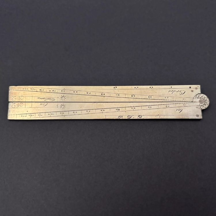 Pied du roi en laiton gravé compas de proportion XVIIIe