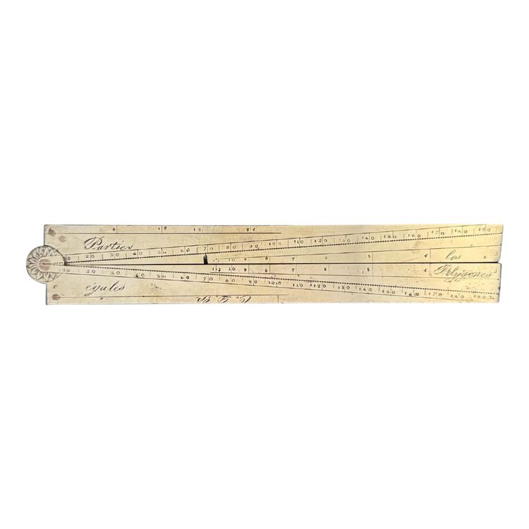 Pied du roi en laiton gravé compas de proportion XVIIIe