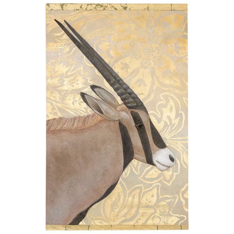 Bemalte Leinwand mit der Darstellung eines Orix auf goldenem Hintergrund. Zeitgenössisch. LS6337676A