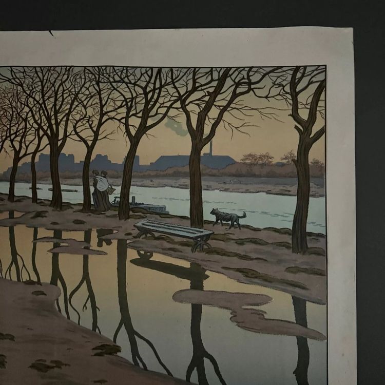 Lithograph on China paper by Henri Rivière The Island of Swans