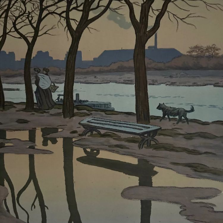 Lithograph on China paper by Henri Rivière The Island of Swans